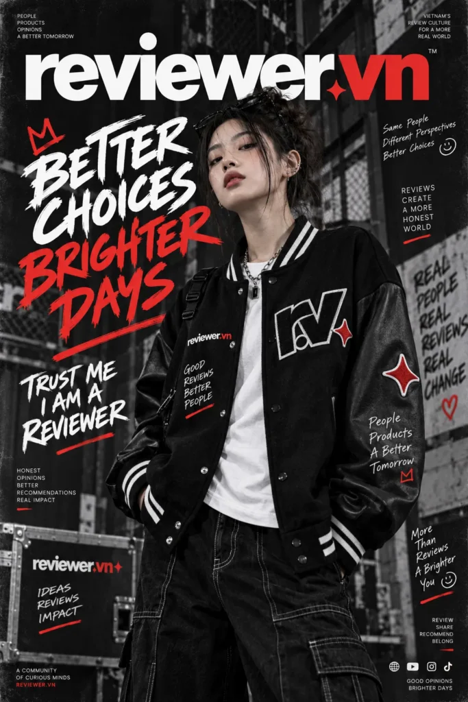 Mẫu áo khoác Reviewer.vn “Better Choices, Brighter Days” nổi bật