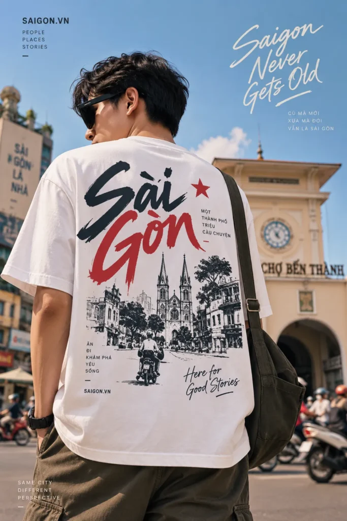 Mẫu áo thun Sai Gon.vn “Never Gets Old” cùng Chợ Bến Thành