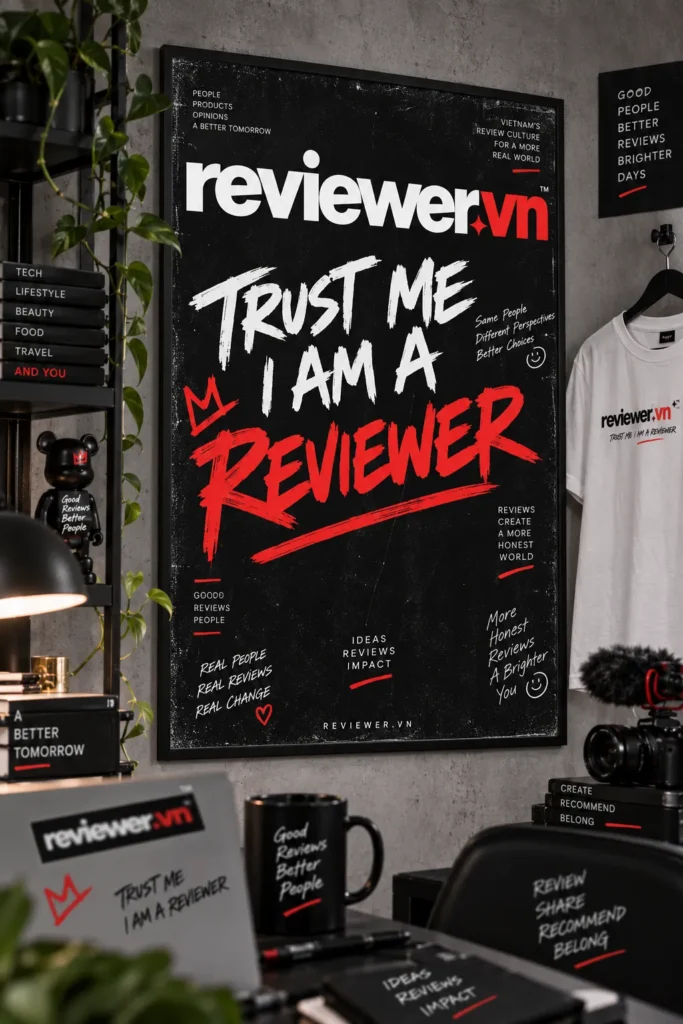 Tranh poster Reviewer.vn “Trust Me, I Am a Reviewer” cho góc studio