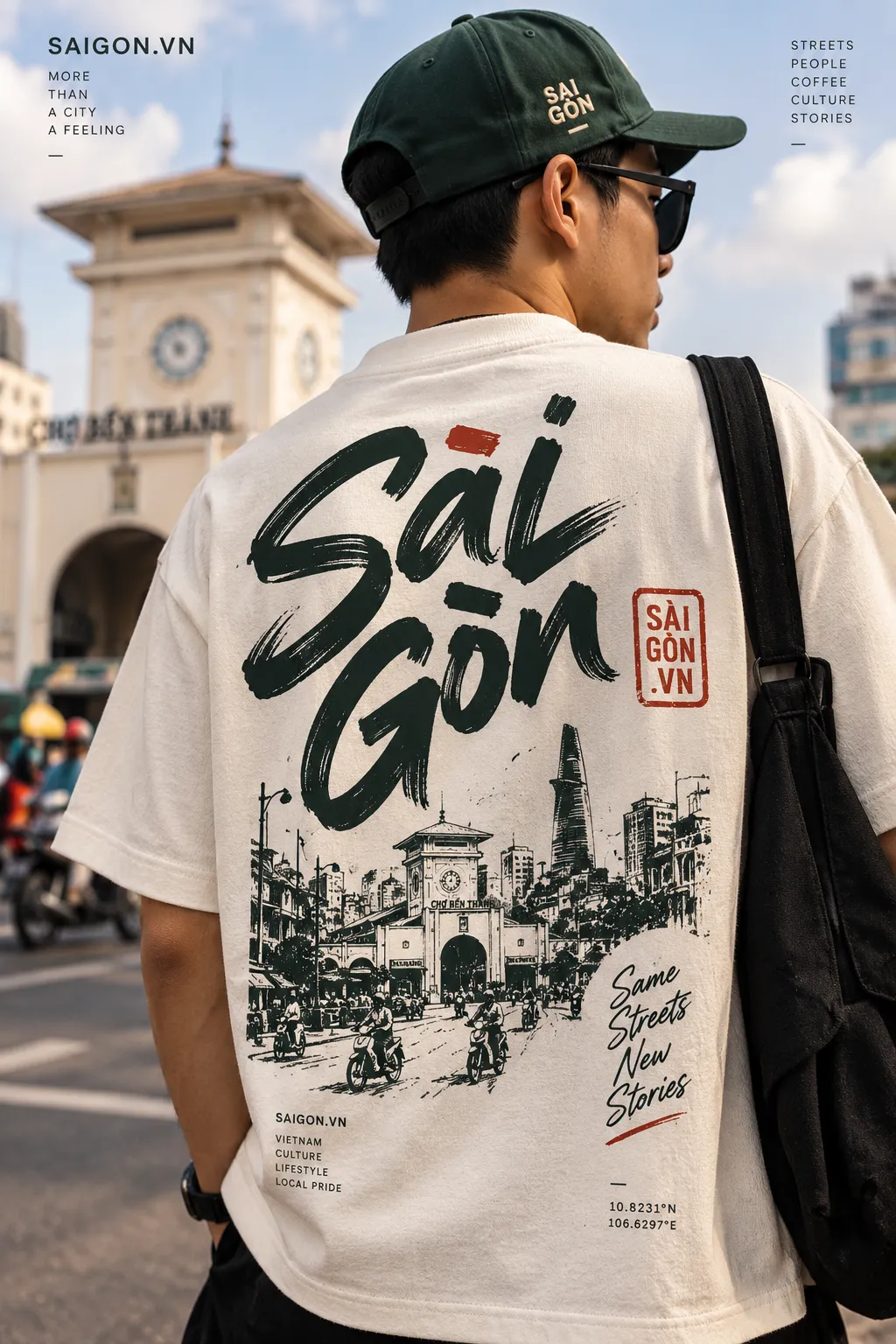 Mẫu áo thun Sai Gon.vn kể câu chuyện đường phố Chợ Bến Thành